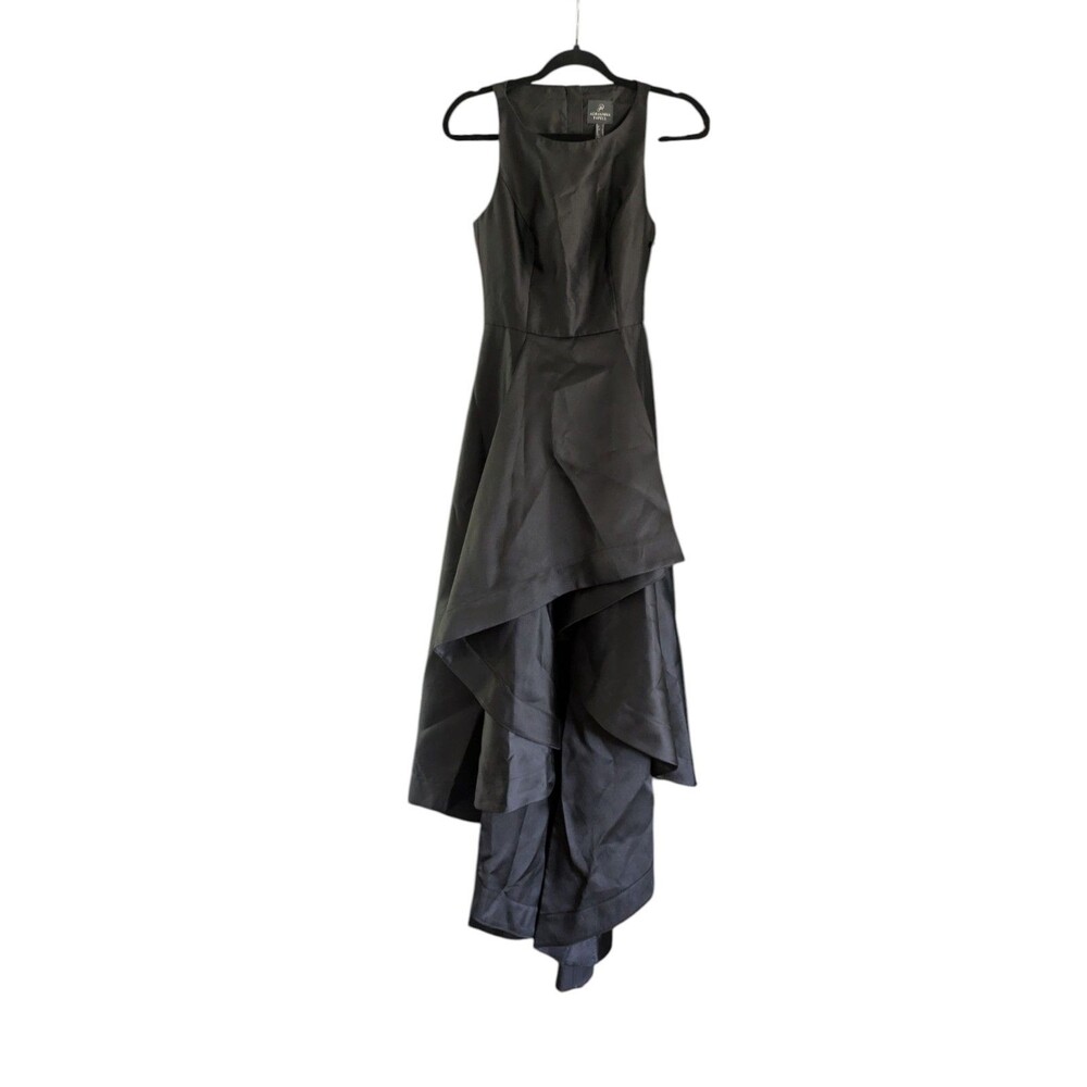 Adrianna Papell Womens Mikado Asymmetric Black Evening Dress Gown Size 2 - Picture 3 of 5